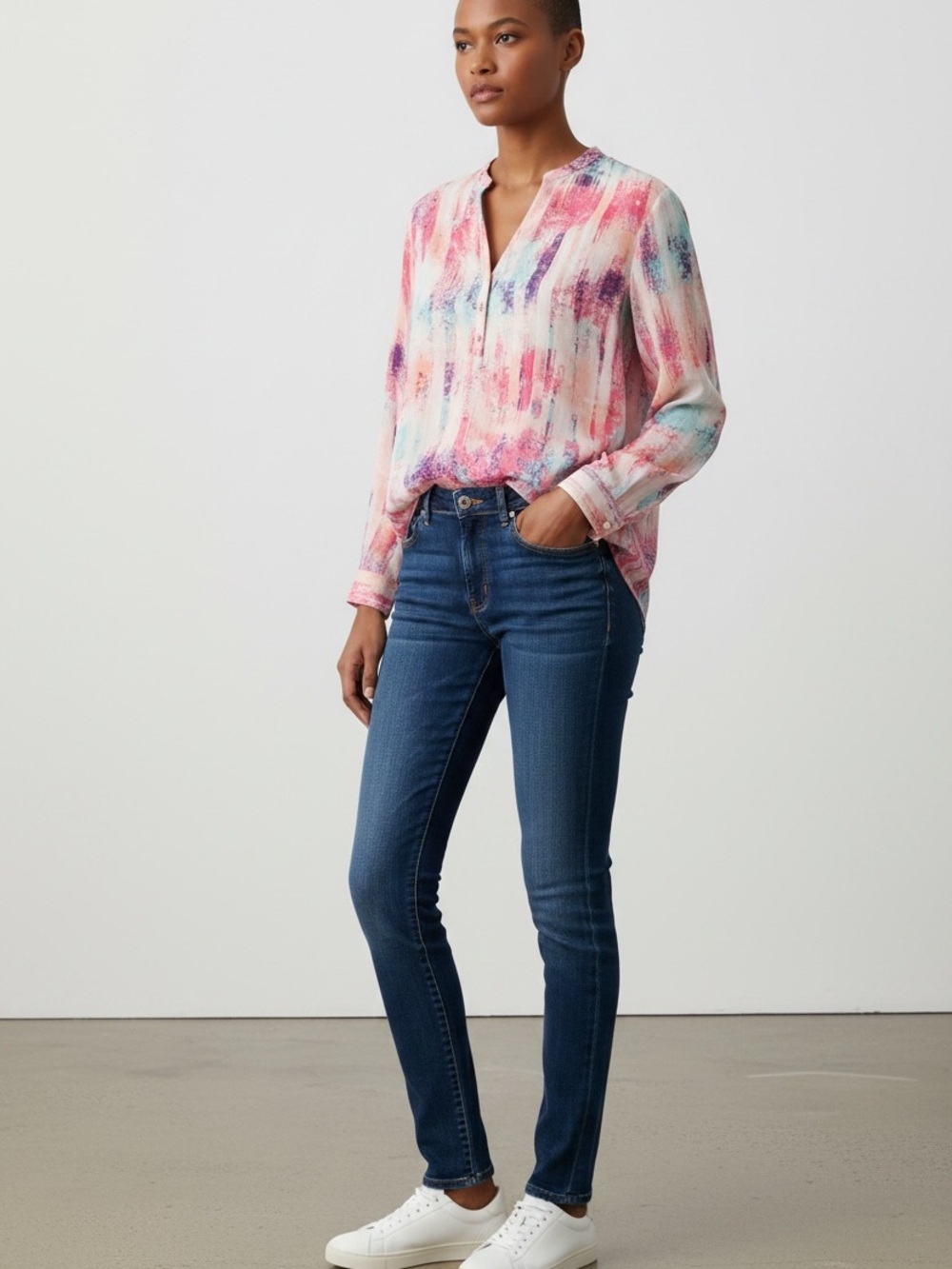 🐶a.n.a abstract watercolor Pink aqua Multicolor Brushstroke hi low blouse sizes